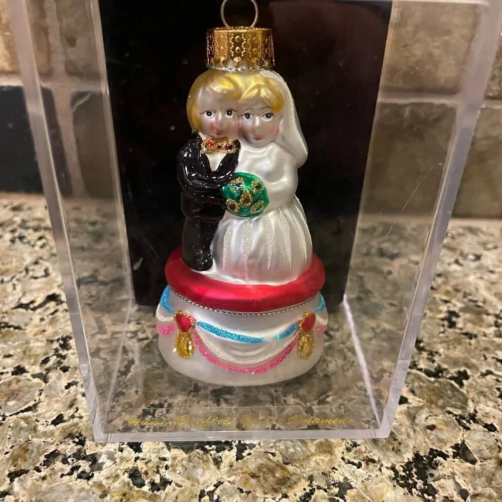 Bride and Groom Hand Painted Glass Boxed Ornament 2004